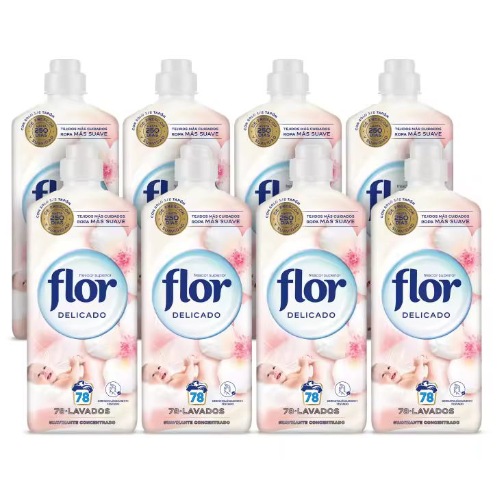 Flor Delicado Suavizante Concentrado para la ropa 624 lavados (8 botellas de 78 lavados) - 1