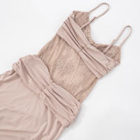 CUTENOVA Camisola Elegante Para Mujer De Color Sólido Con Espalda Descubierta Y Volante Lace Translúcido Vestido Largo De Fiesta - details 6