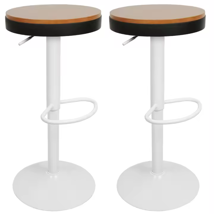 Juego de 2 taburetes de bar de madera Taburete de bar 60-80cm altura ajustable 360 ° taburete giratorio con reposapiés para bar bistro - 1