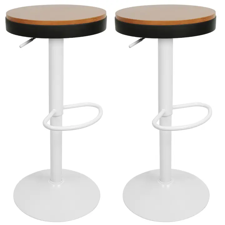 Juego de 2 taburetes de bar de madera Taburete de bar 60-80cm altura ajustable 360 ° taburete giratorio con reposapiés para bar bistro - 1