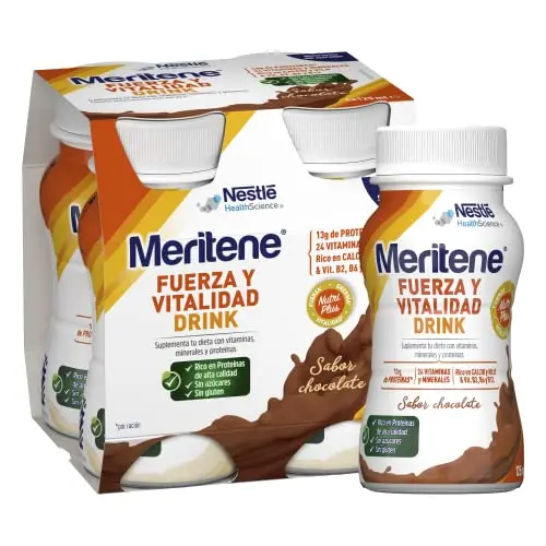 Meritene Fuerza y Vitalidad - Suplemento Alimenticio Listo para Tomar - Batido de Proteínas Vitaminas y Minerales - Chocolate - Refuerzo del Sistema Inmunitario - 1