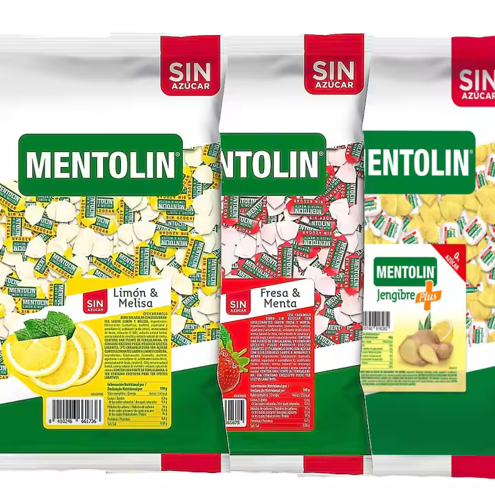 MENTOLIN PACK 3 Kg caramelos sin azúcar para la tos Limón Melisa & Fresa Menta & Plus Jengibre - 1