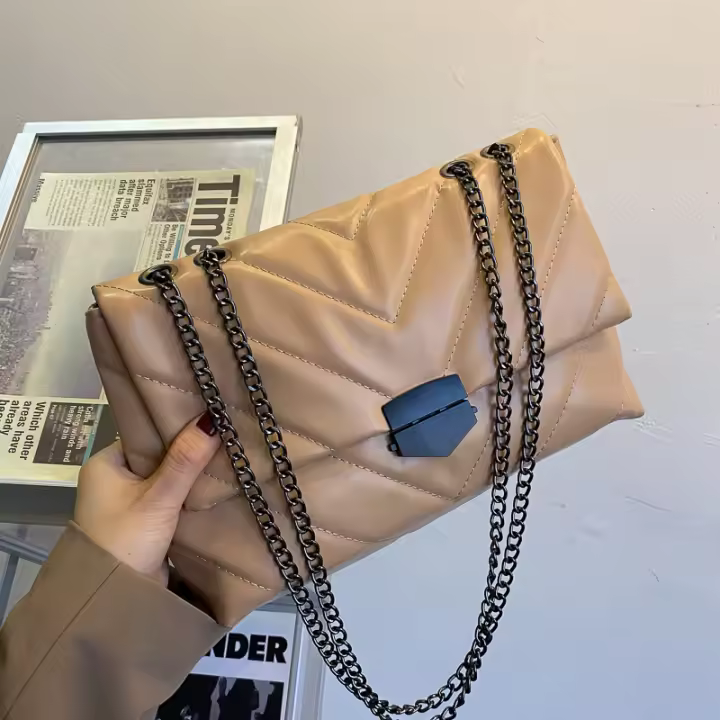 Bolso Cruzado de cuero PU de Hilo de lujo para Mujer, Bandolera with Cadena, Bolso de gran capacidad - 1