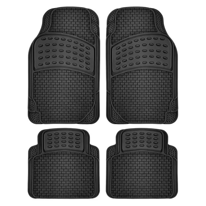 HOGUITA-Juego de 4 Alfombras de Goma Antideslizantes para Coche, Alfombrillas Universales Recortables, Delanteras y Traseras, Protección Completa para el Suelo del Vehículo, Color Negro, Fáciles de Limpiar y Resistentes - 1