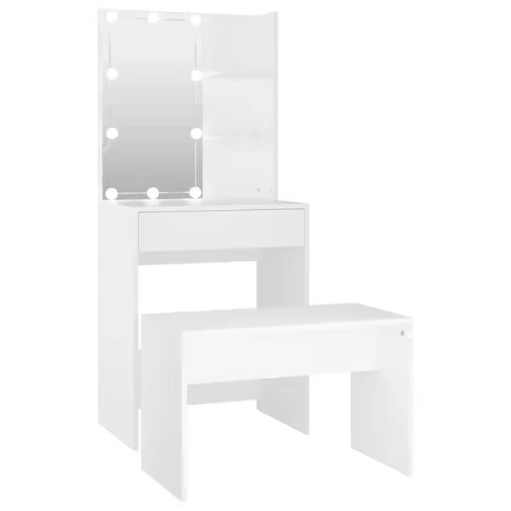 Juego de tocador con LED madera contrachapada blanco - 1