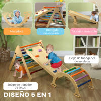 AIYAPLAY Triángulo de Escalada de Madera 5 en 1 Escalada para Niños de 18-48 Meses con Rampa Escalador de Arco para Deslizarse o Escalar 178x64,5x63 cm Multicolor - details 3