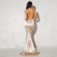 Vestido De Seda Elástico Con Cuello En V Y Espalda Descubierta Para Fiesta De Noche Boda Y Compromiso Vestido De Noche De Mujer Longitud Del Piso Estilo Mermaid Sin Mangas - details 5