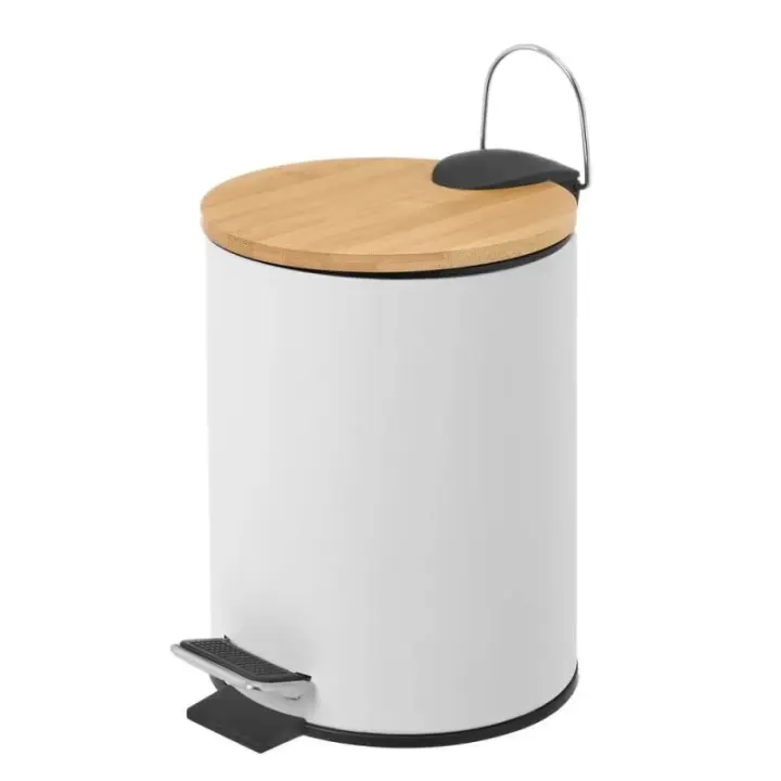 Dcasa Papelera de pedal blanca de bambú y metal de 3 litros - 1