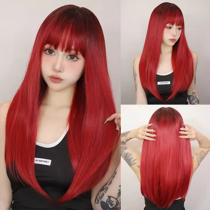 Peluca Sintética De Cobre Naranja Pimienta Para Mujeres Larga Recta Con Franja Resistente Al Calor Para Cosplay Diario Fiesta - 1