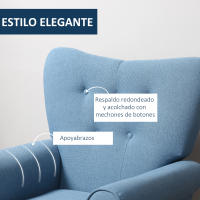 HOMCOM Butaca de Salón Tapizada en Tela Sillón Relax con Reposabrazos Asiento Acolchado y Patas de Madera Estilo Moderno para Dormitorio 78x74x97 cm Azul - details 4