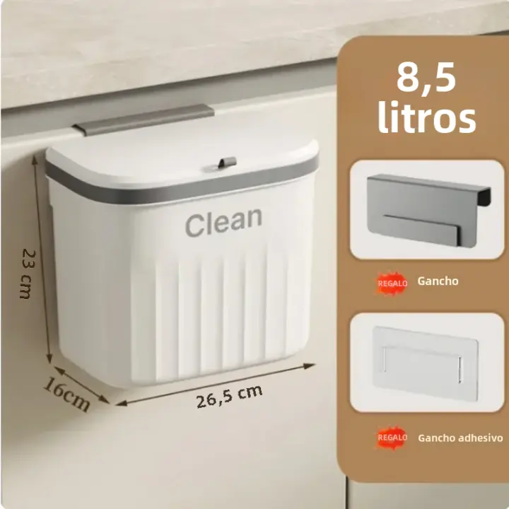 Bandeja De Cocina Pared Montada Con Tapa Cesta De Basura Para Armario Baño Sótano 8.5/12L Recipiente De Residuos Ecológico - 1