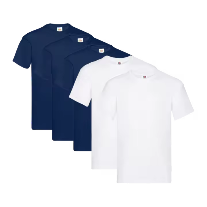 Fruit of the Loom Original - Camiseta Manga Corta para Hombre (Pack de 5 unidades) - 3 Azul Marino / 2 Blanco - 1
