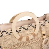 Bolso artesanal de rafia natural para mujer, bolso boho chic hecho a mano con asa redonda de madera y asa larga de rafia, forro de lino y detalles en macramé, ideal para verano, ciudad o escapadas | MAC&NOA - details 6