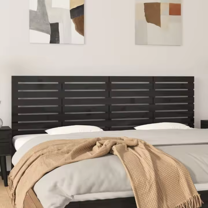 vidaXL Cabecero de cama de pared madera maciza pino negro 166x3x63 cm - 1