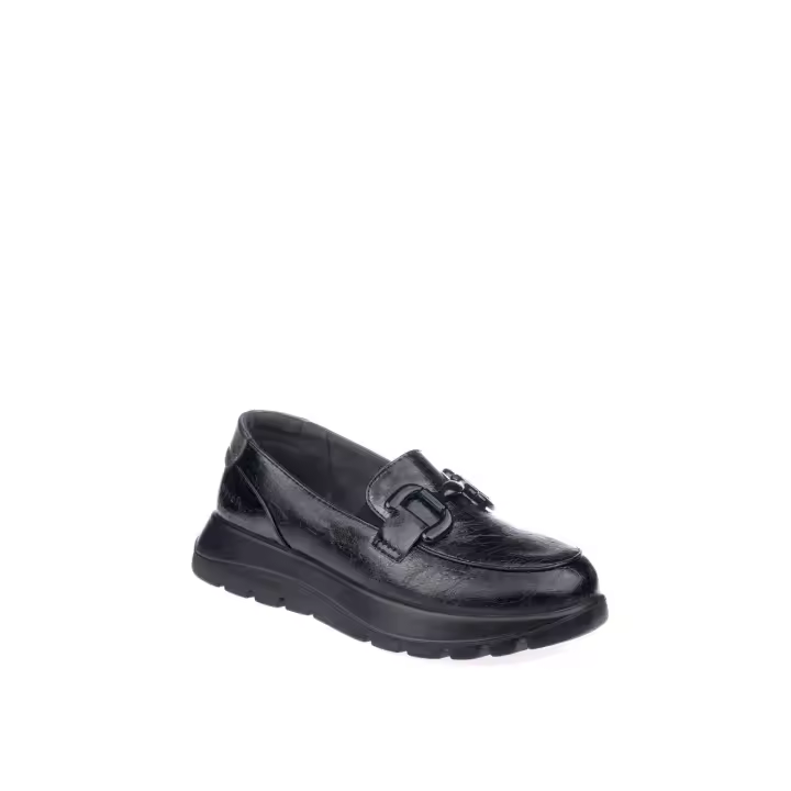 MYSOFT Zapato mocasín de mujer 24M623, fabricado en material imitación piel en diferentes texturas, suela extraíble Softgell. Detalle de eslabón metálico para darle un toque más sofisticado. - 1