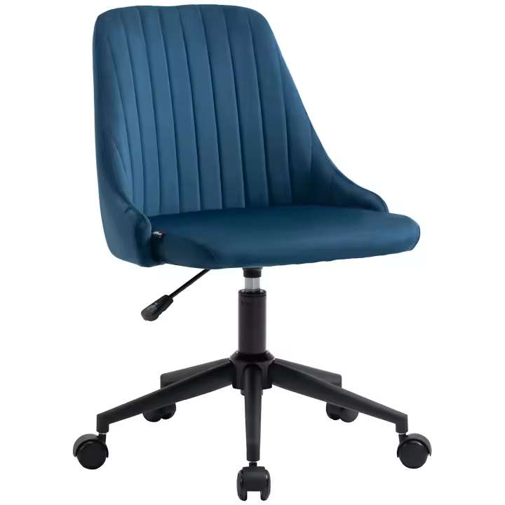 Vinsetto silla de oficina silla giratoria silla de escritorio diseño de línea ergonómica altura regulable giratorio 360° espuma poliéster aterciopelado azul 50 x 58 x 77-87 cm - 1