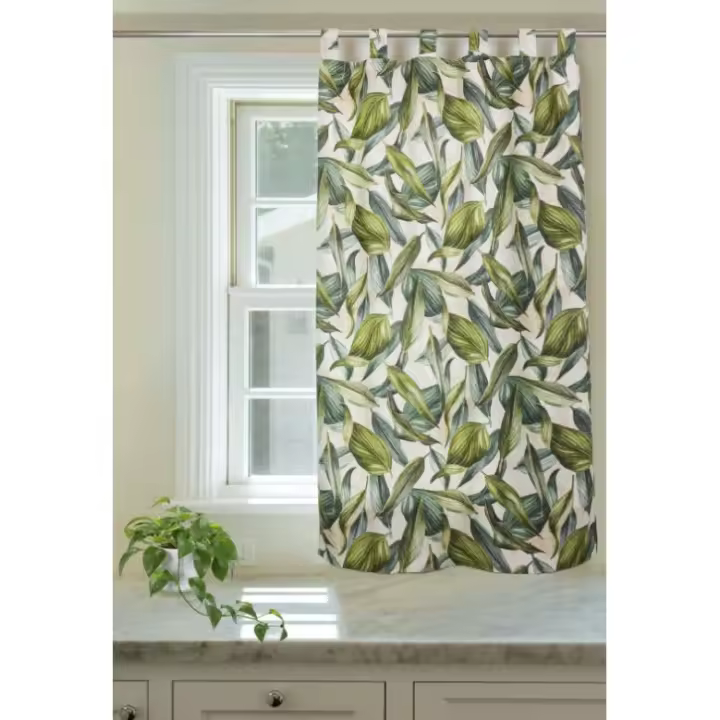 Cortina de cocina con diseño estampadea de planta hojas perennes .90x145cm y 140x150cm.1 panel. - 1