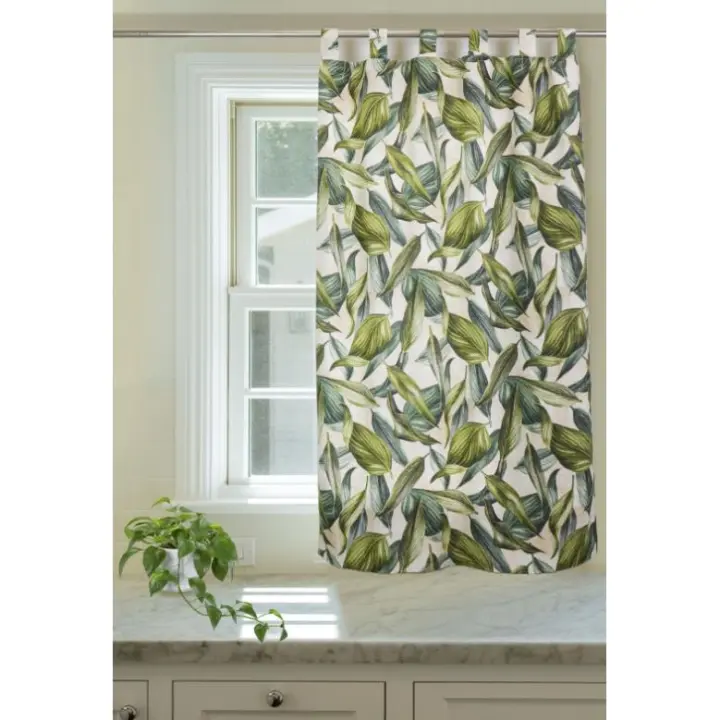Cortina de cocina con diseño estampadea de planta hojas perennes .90x145cm y 140x150cm.1 panel. - 1