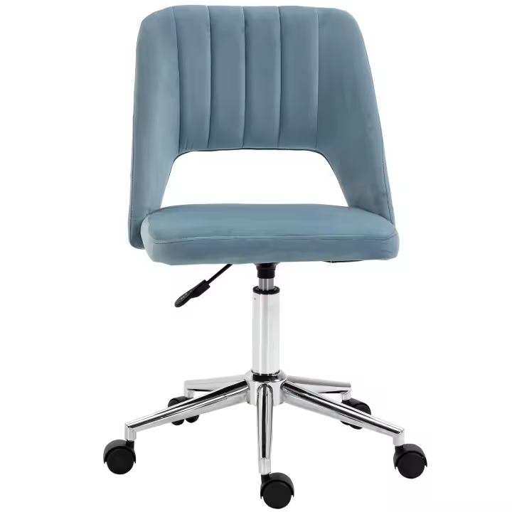 Vinsetto silla de oficina silla giratoria silla de escritorio regulable en altura giratoria 360° forma de vieira con diseño de línea de costura espuma de poliéster aterciopelado 49 x 60 x 79-91 cm - 1