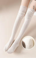 Medias Altas Hasta La Rodilla Para Mujer Algodón Y Poliéster Espesas Para Otoño E Invierno Medias De Punto Con Rayas Verticales Y Colores Sólidos - details 24