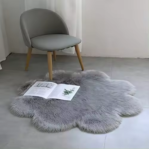 Synthetic Sheepskin,60 X 60 cm Faux Sheepskin Imitation Fleece Carpet Lambskin Rug Fluffy Soft Longhair Decorative Chair Cushion Sofa Mat (Gray, 60 X 60 CM) - 1