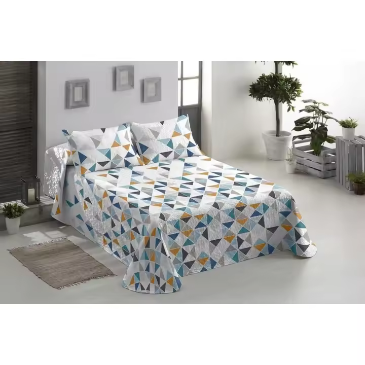 Colcha Bouti Primavera-Verano Modelo Milena. Colcha Bouti 100% Poliéster para Cama de 90/105/135/150/180, Colcha Bouti con cuadrante Decorativo incluye funda para cojín 50x70cm - 1