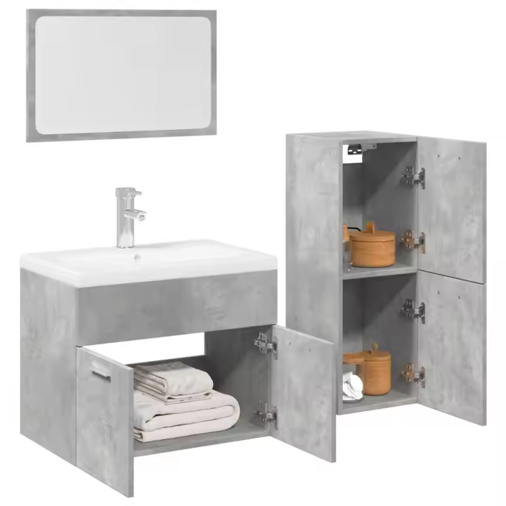 vidaXL Set de muebles de baño 3 pzas madera contrachapada en color Roble Sonoma/Gris hormigón | almacenamiento funcional diseño moderno para baño dormitorio sala - 1