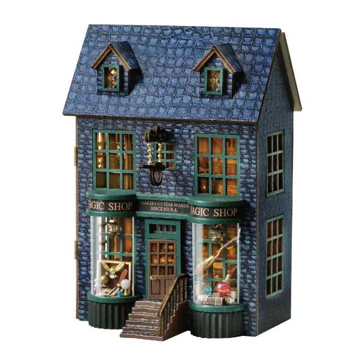 DAM. Tienda de magia. Maqueta 3D con diseño de panel de puerta abierta, realista con gran detalle y luces led. 9x7x12cm. - 1