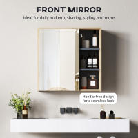 HOMCOM Mueble de baño con espejo Mueble de baño con espejo de pared con 3 estantes abiertos 2 puertas con espejo 60 x 20 x 60 cm madera natural - details 3