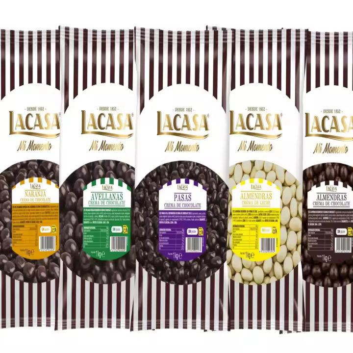 Lacasa pack 5kg deliciosas bolas de frutos secos con chocolate: Pasas de Corinto Negro,Almendra Negro,Almendra Blanco,Avellana Negro, naranja Negro - 1