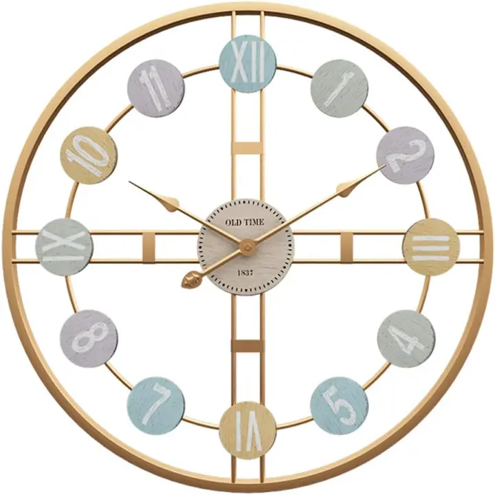 50cm XL Reloj de pared silencioso de metal simple y elegante Reloj de pared forjado N-Dorado (Baterías no incluidas) - 1