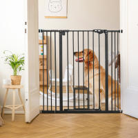 PawHut Barrera de Seguridad para Perros con 1 Puerta Pequeña 74-101x104,1 cm Barrera para Mascotas Extensible con Cierre Automático y Sistema de Doble Bloqueo para Puerta Pasillo Escalera Negro - details 1