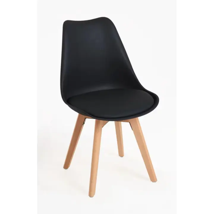 ORION91oficial® - Silla SIRIO | Color Negro 🖤 | Respaldo Polipropileno | Asiento Acolchado | Piel Sintética | Patas Madera Haya | 81x48x54 cm | Estilo Escandinavo | Comedor | Hostelería | Oficina | Salón | Teletrabajo | Cocina - spaziOrion91 - 1