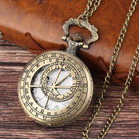 Reloj De Bolsillo Cuarzo Bronce Retro Para Hombres Y Mujeres Con Patrón Hueco De Compas Zodiac Collar Pendiente Antiguo Regalos - details 1