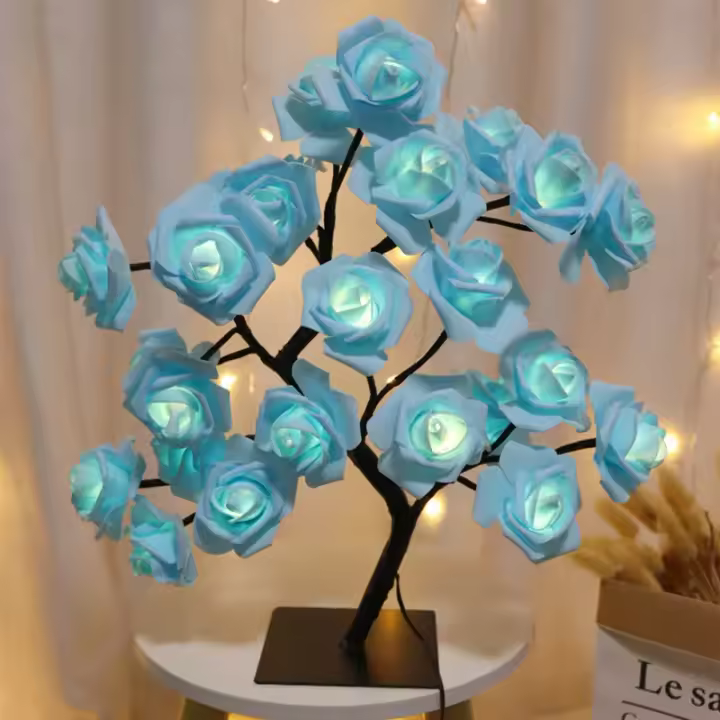Lámpara De Mesa LED En Forma De Rosas Y Árboles Con USB Luz Nocturna Para Decoración De Hogar Fiesta Navidad Boda Dormitorio Color Rosa Y Azul - 1