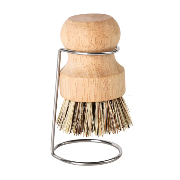 Cepillo De Palma Leeseph Para Limpieza De Platos Y Ollas De Hierro Fundido Con Porta Cepillo De Acero Inoxidable Cepillo De Madera Para Cocina Ecológico Y Duradero - 1