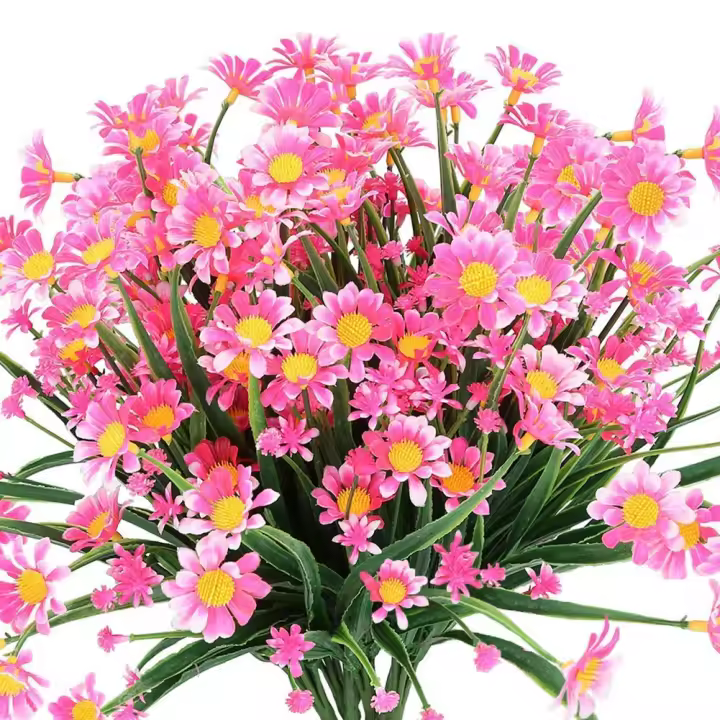 Flores artificiales de margaritas para exteriores, decoración de flores falsas, plantas artificiales para exteriores, arbustos verdes, flores, color rosa - 1