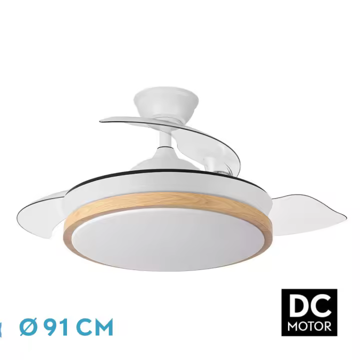 FABRILAMP TODOLAMPARA VENTILADOR 72W EVROS BLANCO/MADERA Ø91 - 1