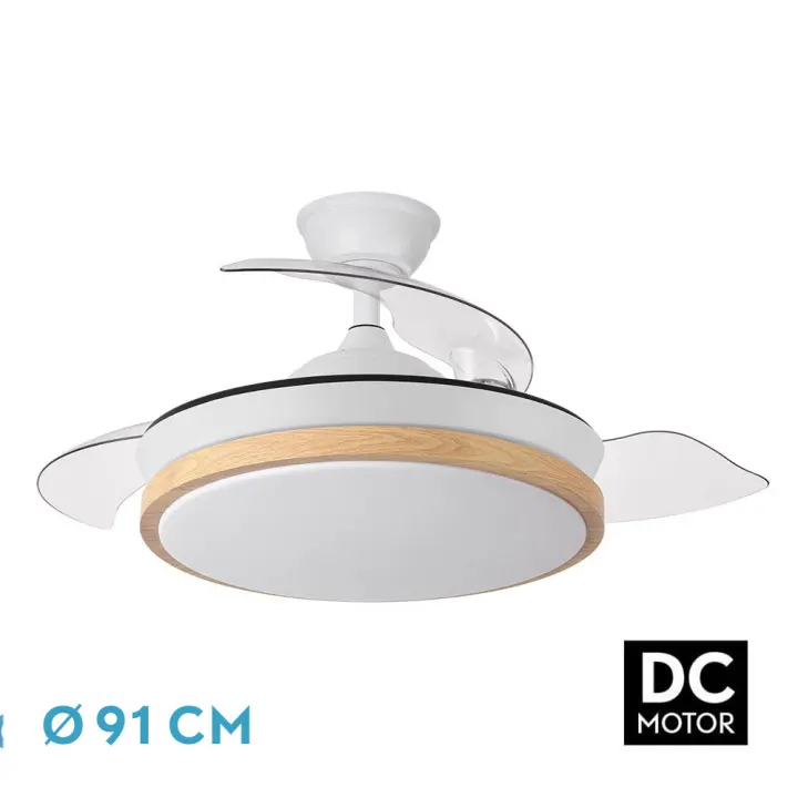 FABRILAMP TODOLAMPARA VENTILADOR 72W EVROS BLANCO/MADERA Ø91 - 1