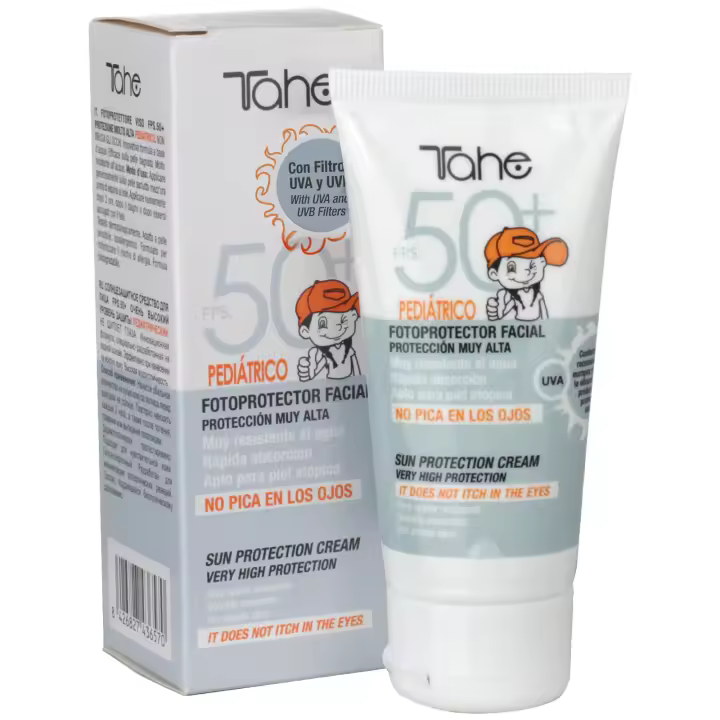 Tahe Sun Protect Fotoprotector solar facial pediátrico FPS 50+ en crema ideal para pieles sensibles, no pica en los ojos, 50 ml - 1