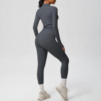 SSITO Traje de Yoga de 2 UDS., Conjunto Deportivo de Gimnasio para Mujer, chándales para correr con Cremallera, ropa Deportiva de entrenamiento, Camisa Deportiva Larga de manga, ropa de Yoga - details 29