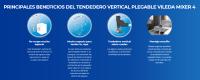 Vileda | Tendedero vertical Mixer 4 | 8 estantes independientes, distribuidos en 4 niveles de altura| Ágiles ruedas giratorias | Más de 40 metros de longitud de tendido, compacto. - details 2