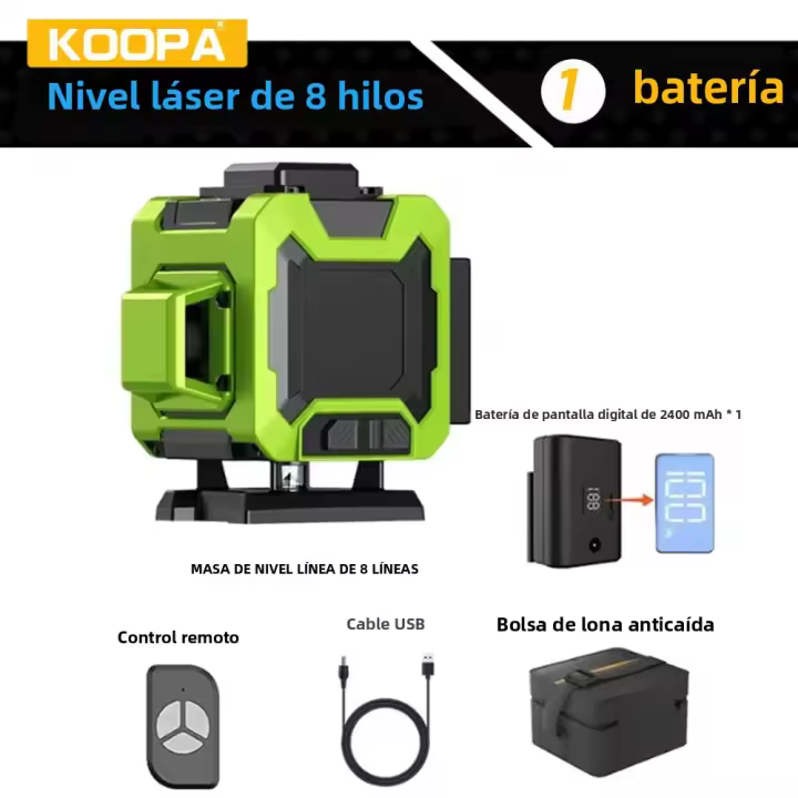Nivel De Láser 4D Koopa Tool Con Auto-Nivelación Línea De Cruz Verde 4x360° Profesional Incluye Soporte Y Bolsa Portátil 8/12/16 Líneas - 1