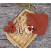 Juego De Toalla De Algodón Muselina Para Bebé Con Mordedor De León De Madera Y Cadena De Chupete Suave Para Recién Nacidos Unisex 0-1Años - details 14