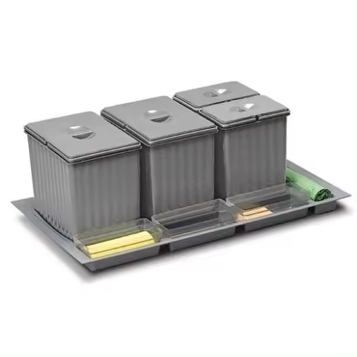 AZERO -  Cubo de Reciclaje para Interior - 2 Cubos de 14L y 2 Cubos de 6,5L - Ancho Módulo 90-25x49x84 cm - Base Recortable en Anchura y Fondo - Color Gris - Material de Plástico PVC - 1