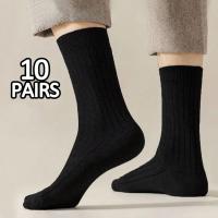 10Pares De Calcetines De Negocios Y Deportivos Para Hombres Negros Clásicos Absorbentes De Sudor Calcetines De Cuello Medio De Poliéster - details 0