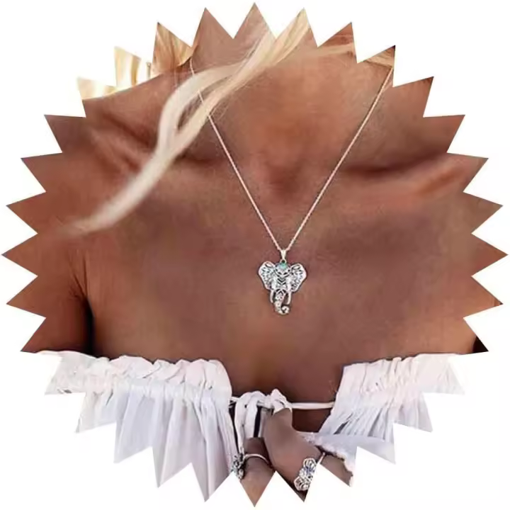 Collar De Cabeza De Elefante Collar De La Cadena De Antigüedades Para Las Mujeres Y Las Mujeres Collar De Plata De Largo - 1