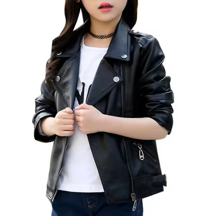 Niños Faux Cuero solapa chaqueta bolsos Cremallera Outwear - 1