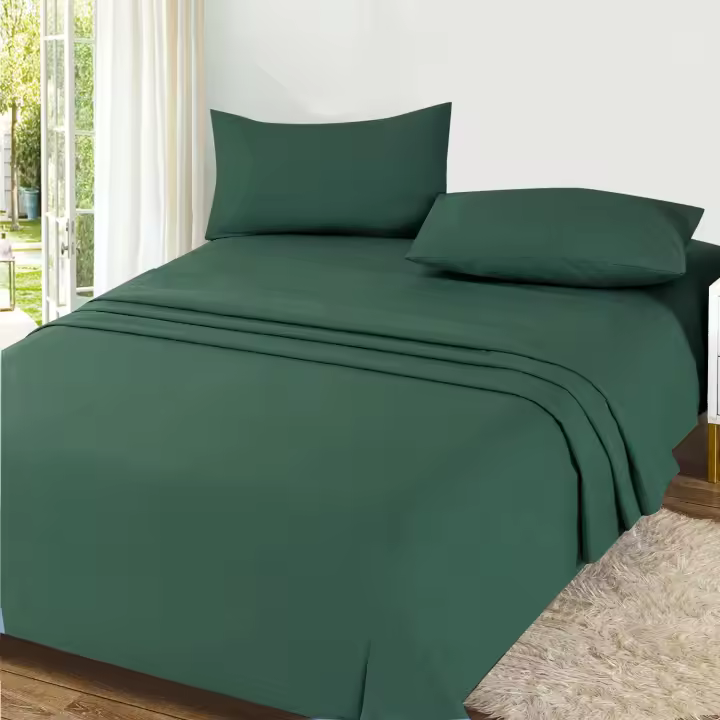 Meteorwi Home - Juego de Sábanas 4 Piezas para Cama 150x190/200 Incluye Sábana Bajera Ajustable de 25cm Profundo - Encimera - 2 Fundas de Almohada Suave y Transpirable (Verde Militar, 150CM) - 1
