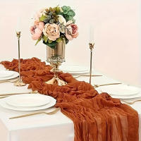 1pc Telarano De Terracota Boho Con Plegar Para Mesa Longa De Voile Rustica Para Decoración De Fiestas De Boda Y Cumpleaños - details 0